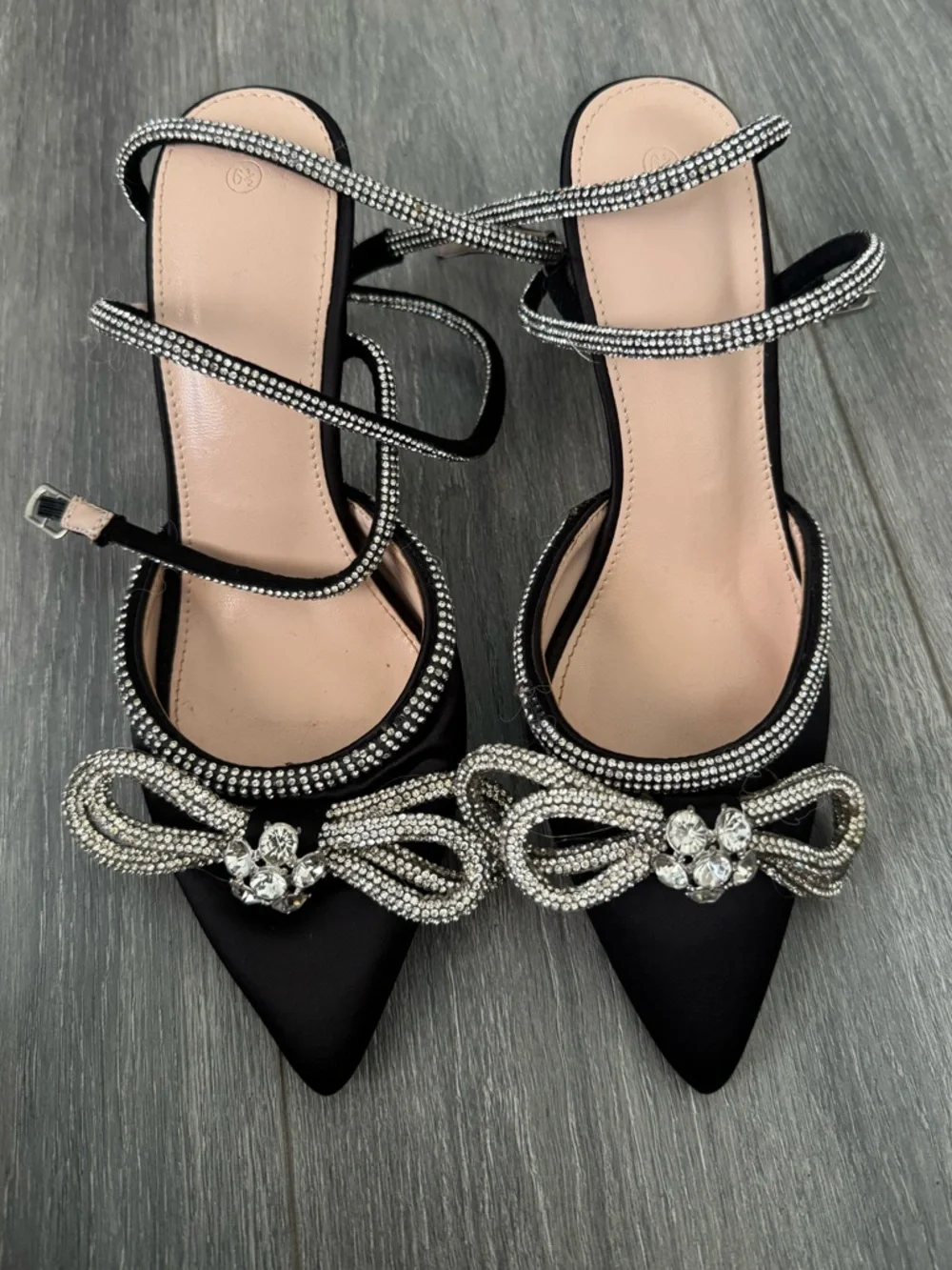 Black Crystal Embellished Pointed Toe Heels - Women Size 6.5 - Picture 5 of 5